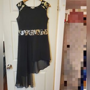 Black Gold Sequined Asymmetrical Dress
